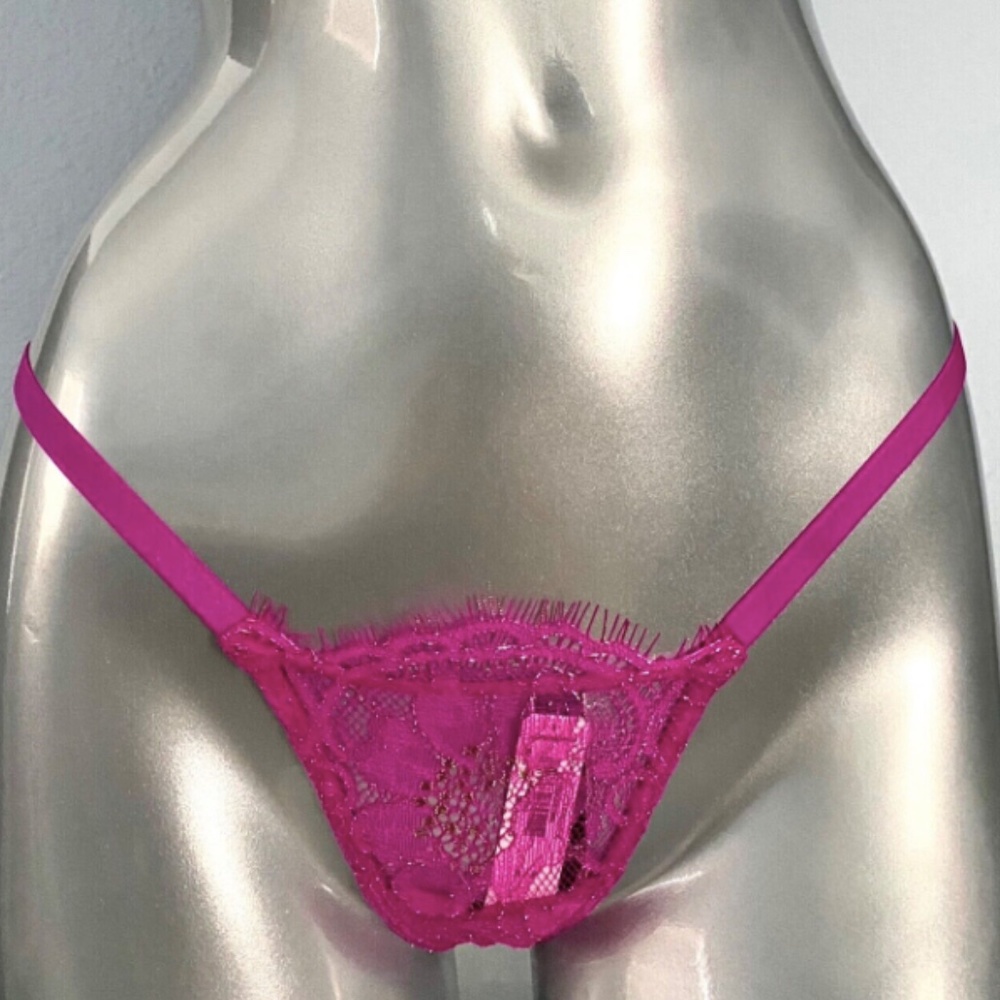 Victorias Secret Nwt Itty Bitty Low Rise Fuchsia Shimmer Lace G V String Panty